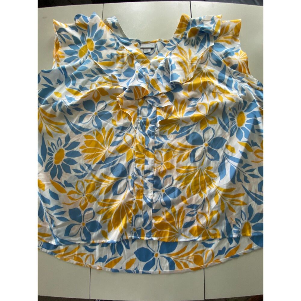 NWT Liz Claiborne Floral Sleeveless Ruffled Front Popover Floral Tunic, 3X
